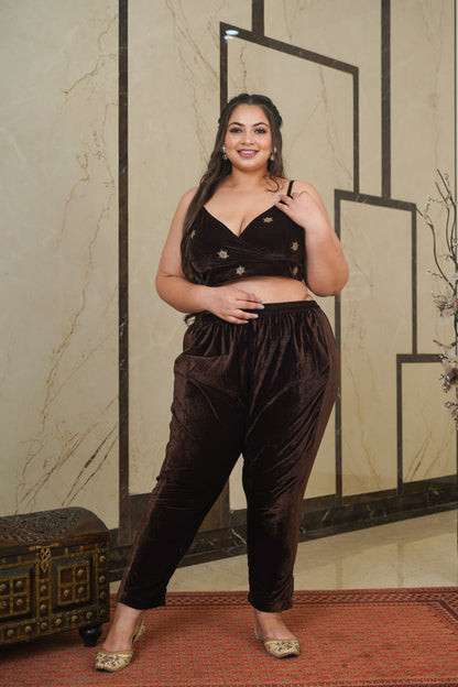 Brown Velvet Gold Bralet-Plus Size-4