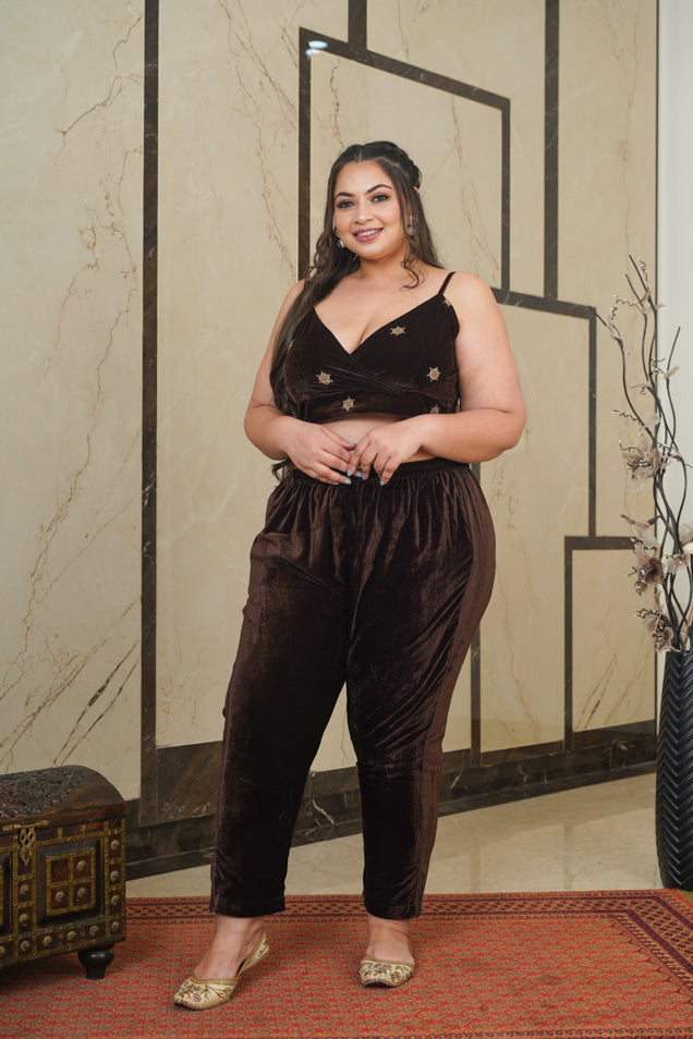 Brown Velvet Gold Bralet-Plus Size-2