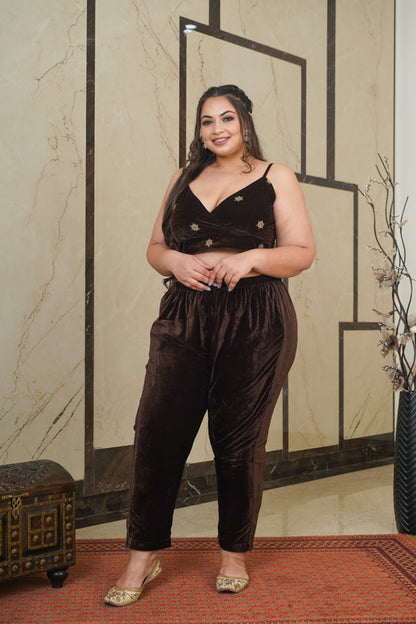 Brown Velvet Gold Bralet-Plus Size-2