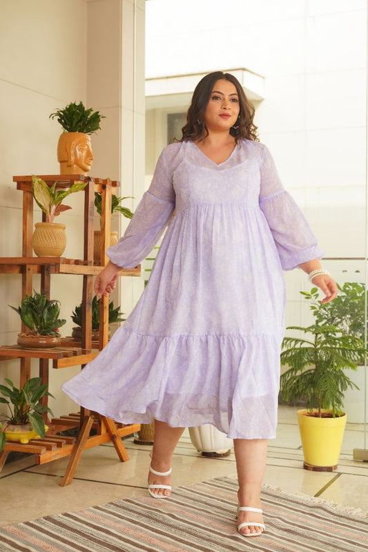 Lilac Georgette Tiered Midi Dress-0