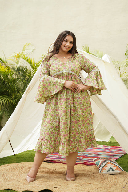 Lime Cotton Floral Ruffle Dress-2