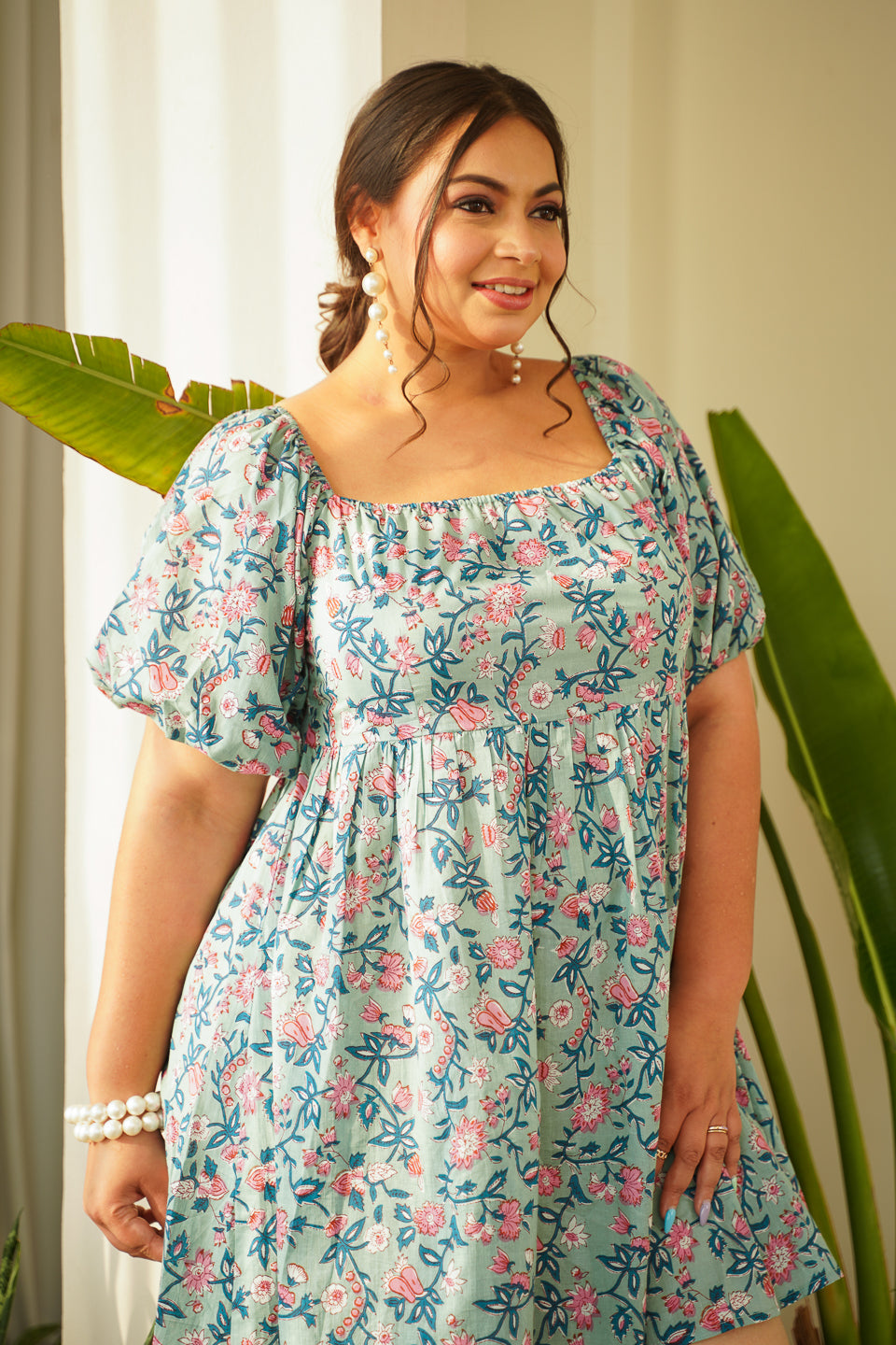 Candy Crush Short Cotton Printed Square Neck Doll Dress-0