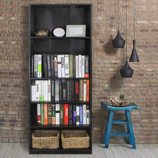 71-inch Tall 5-Shelf Bookcase in Black Wood Finish-0