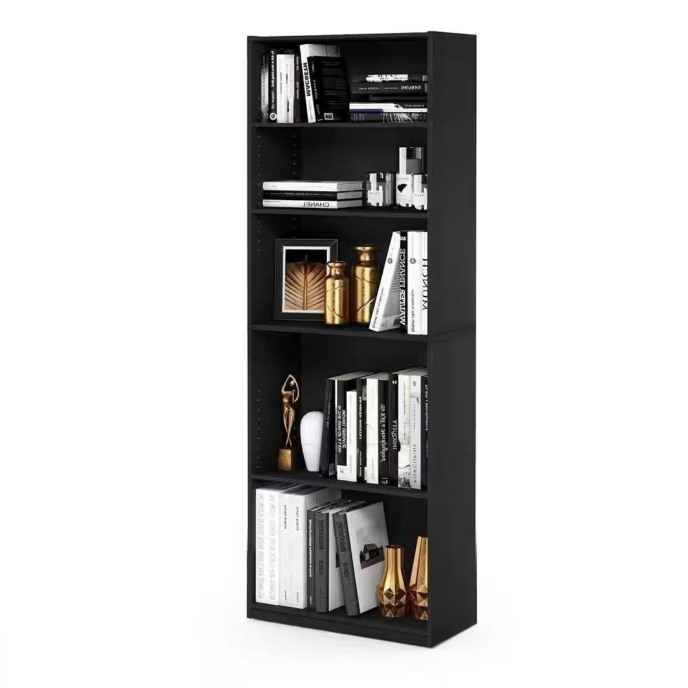71-inch Tall 5-Shelf Bookcase in Black Wood Finish-1