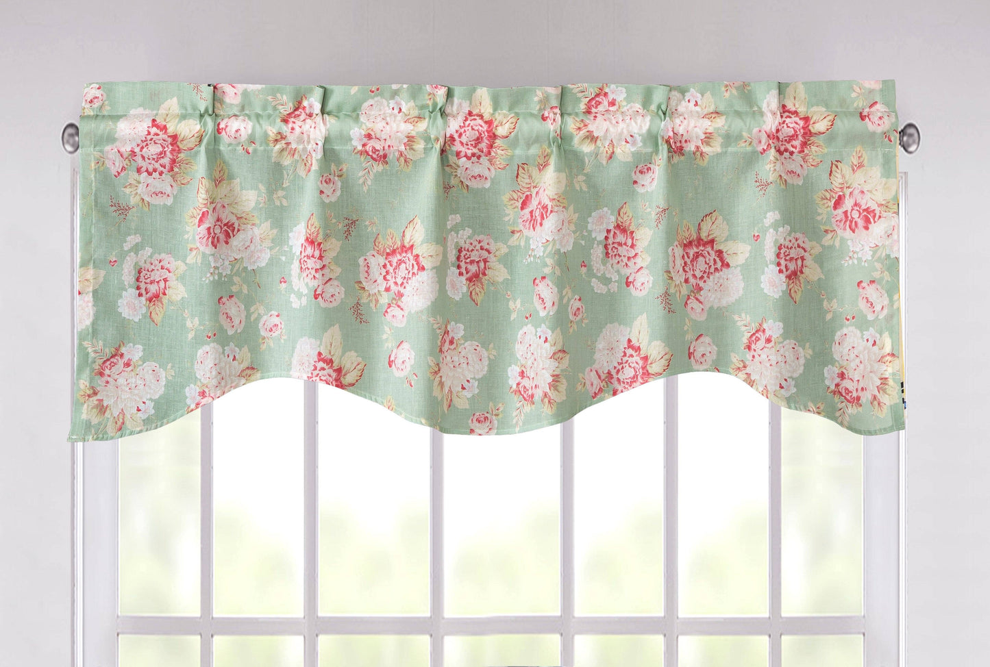 DaDa Bedding Hint of Mint Floral Pastel Roses Cottage Window Curtain Valance - 18" x 52" (JHW-3036)-0