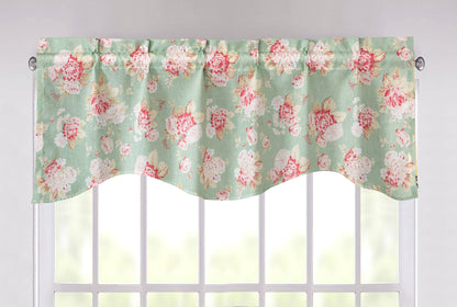 DaDa Bedding Hint of Mint Floral Pastel Roses Cottage Window Curtain Valance - 18" x 52" (JHW-3036)-0