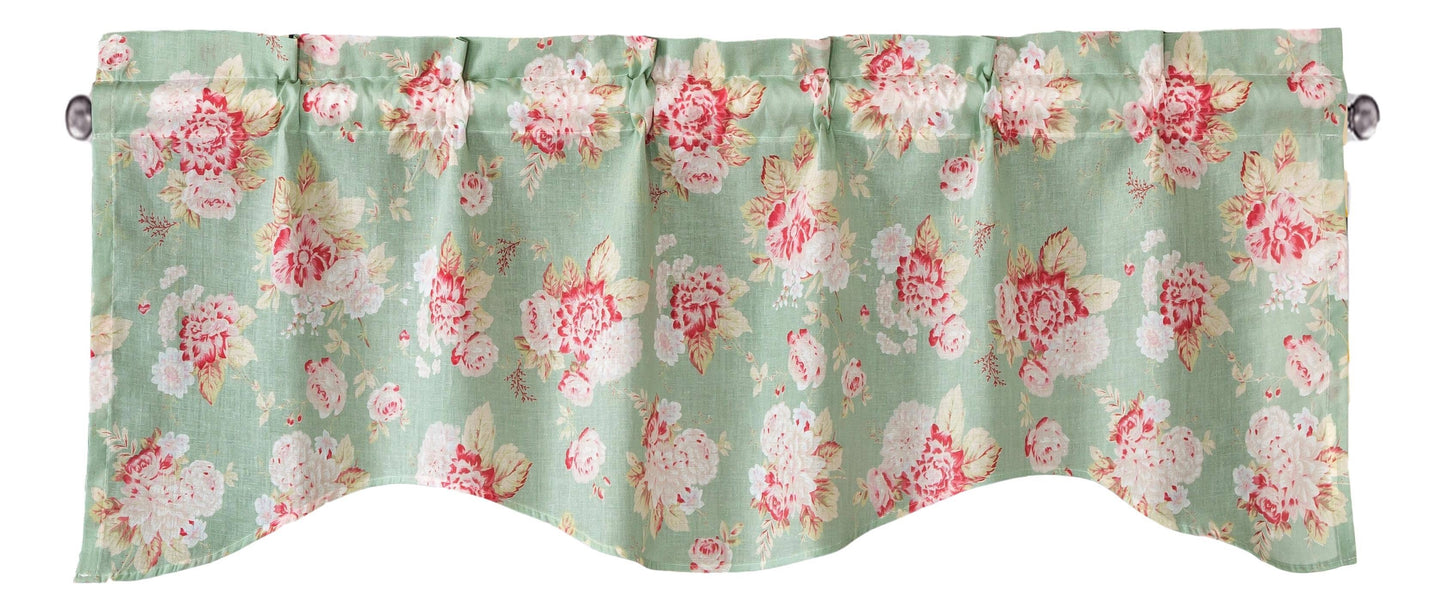 DaDa Bedding Hint of Mint Floral Pastel Roses Cottage Window Curtain Valance - 18" x 52" (JHW-3036)-1