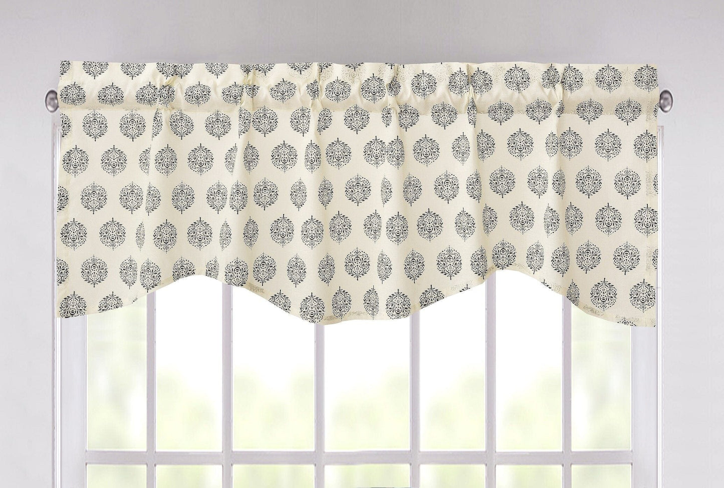 DaDa Bedding Ivory Blue Elegance Mini Medallions Floral Window Curtain Valance - 18" x 52" (JHW-660)-0