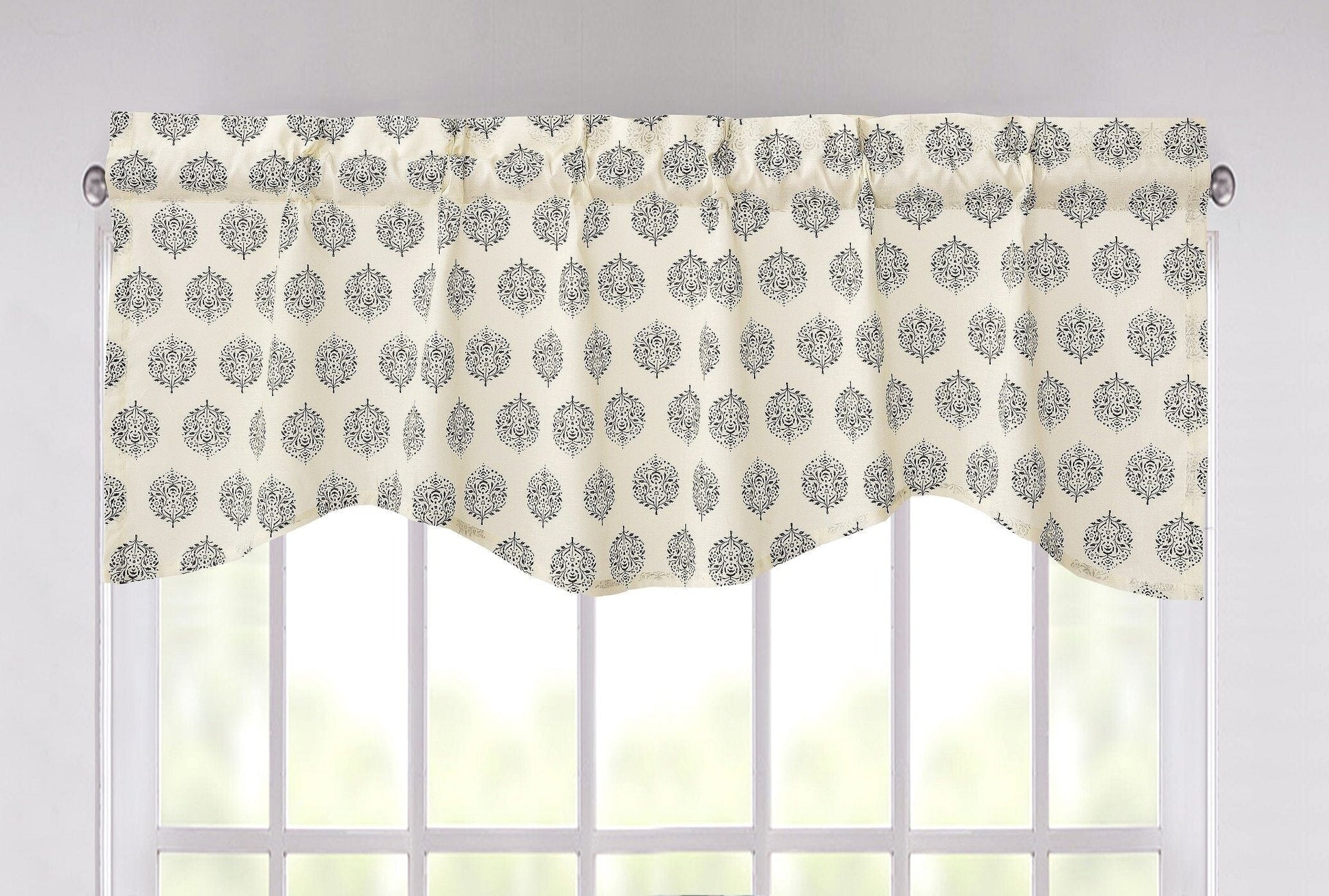 DaDa Bedding Ivory Blue Elegance Mini Medallions Floral Window Curtain Valance - 18" x 52" (JHW-660)-0