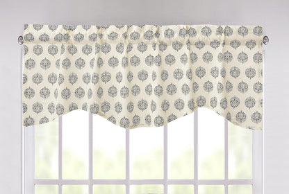 DaDa Bedding Ivory Blue Elegance Mini Medallions Floral Window Curtain Valance - 18" x 52" (JHW-660)-0