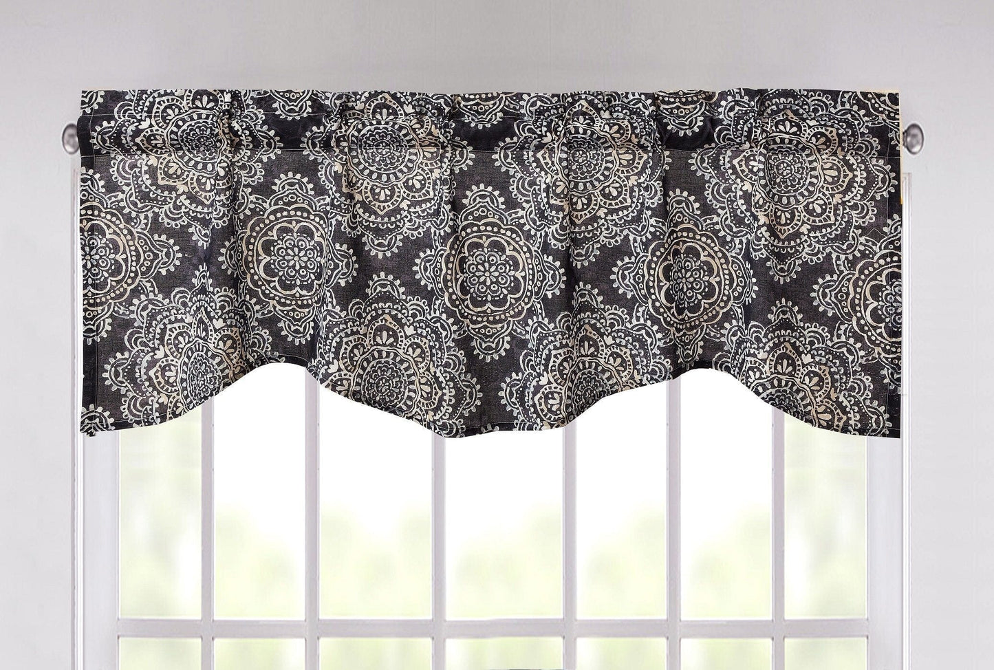 DaDa Bedding Navy Blue Bohemian Elegance Medallions Floral Window Curtain Valance - 18" x 52" (JHW-660)-0