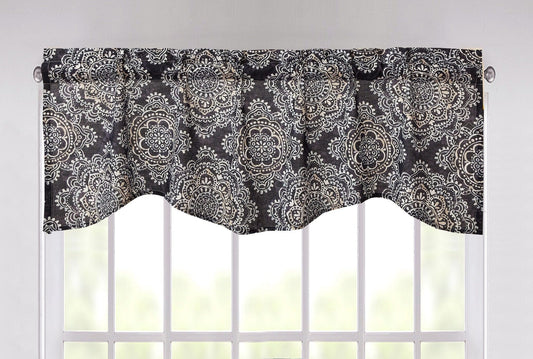 DaDa Bedding Navy Blue Bohemian Elegance Medallions Floral Window Curtain Valance - 18" x 52" (JHW-660)-0