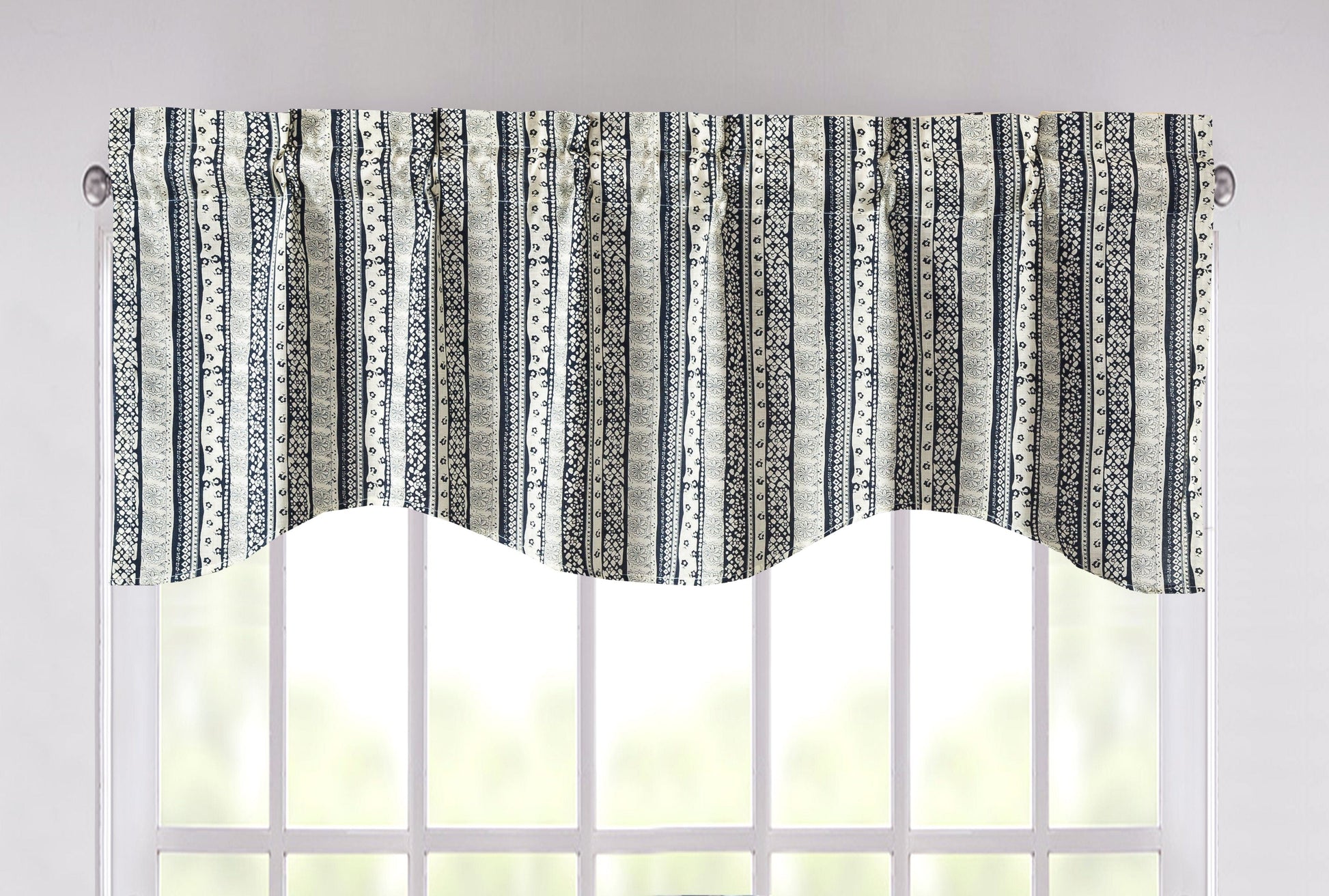 DaDa Bedding Denim Blue Elegance Striped Floral Window Curtain Valance - 18" x 52" (JHW-660)-0