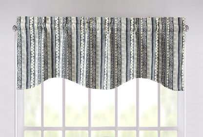 DaDa Bedding Denim Blue Elegance Striped Floral Window Curtain Valance - 18" x 52" (JHW-660)-0