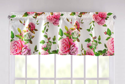 DaDa Bedding Romantic Roses Pink Floral Window Curtain Valance - 18" x 52" (JHW-879)-0
