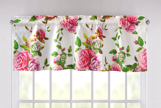 DaDa Bedding Romantic Roses Pink Floral Window Curtain Valance - 18" x 52" (JHW-879)-0