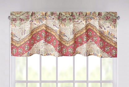 DaDa Bedding Rustic Cranberry Sage Chevron Floral Window Curtain Valance - 18" x 52" (JHW-924)-0
