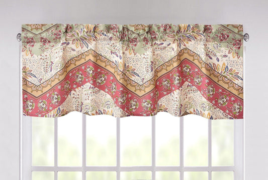 DaDa Bedding Rustic Cranberry Sage Chevron Floral Window Curtain Valance - 18" x 52" (JHW-924)-0
