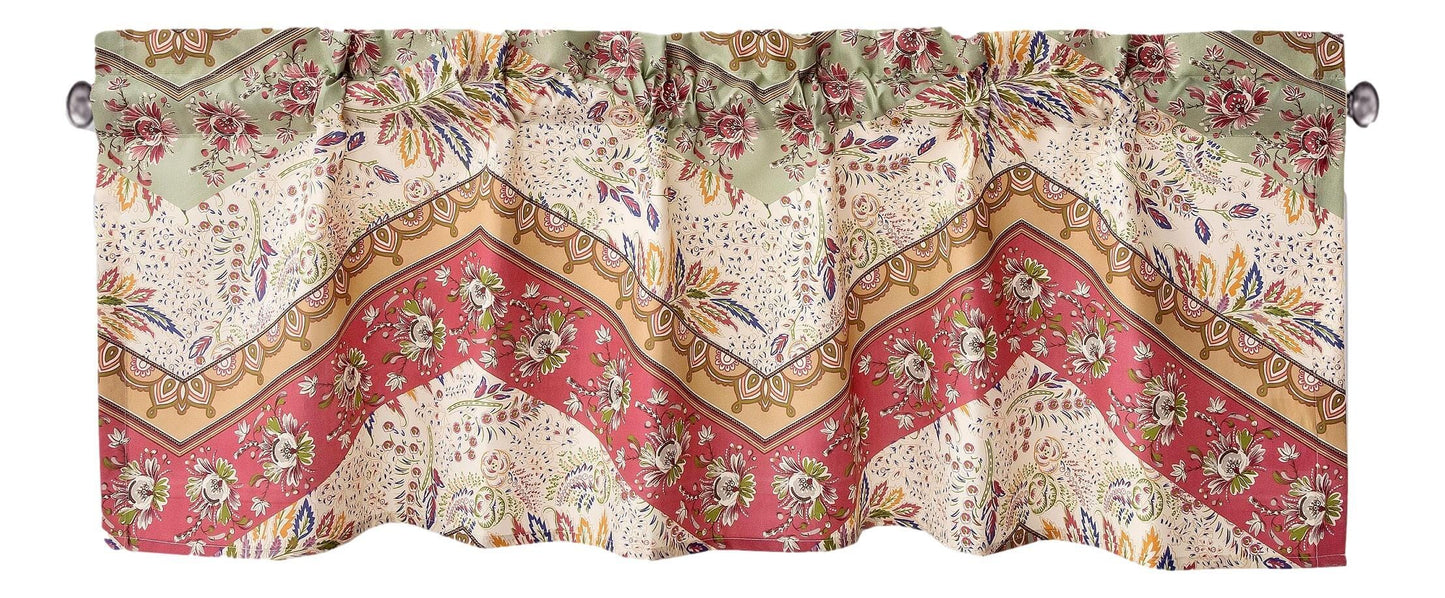 DaDa Bedding Rustic Cranberry Sage Chevron Floral Window Curtain Valance - 18" x 52" (JHW-924)-1