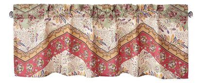 DaDa Bedding Rustic Cranberry Sage Chevron Floral Window Curtain Valance - 18" x 52" (JHW-924)-1