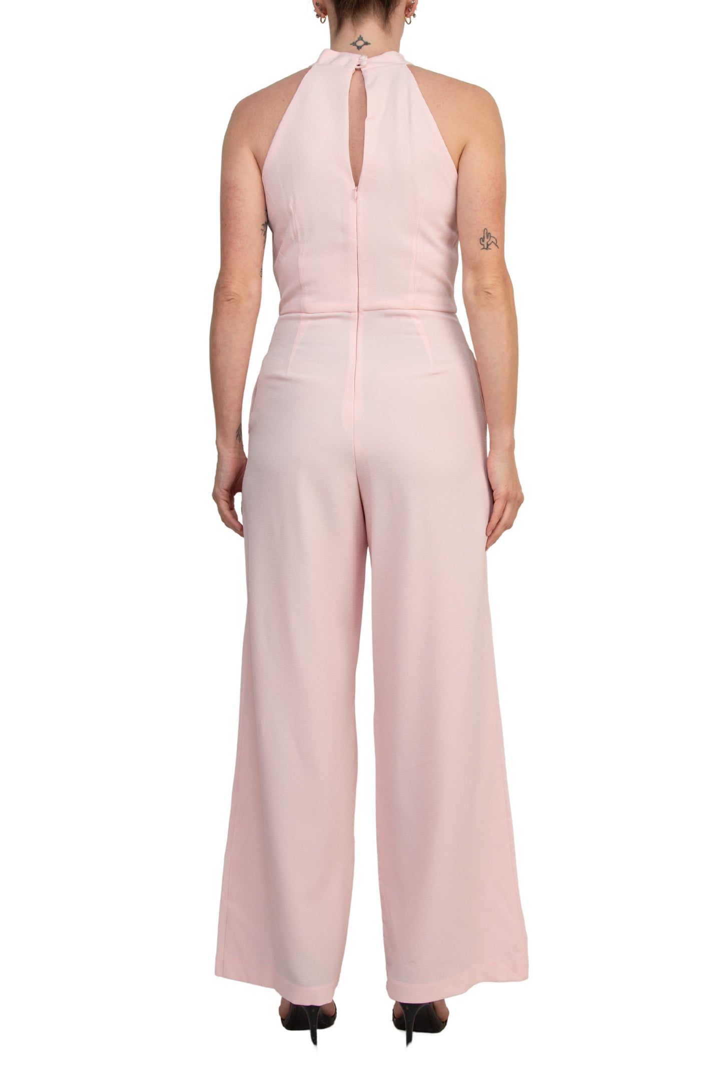 Julia Jordan Twist Halter Neck Cutaway Shoulders Pocketed Wide Leg Jumpsuit-3