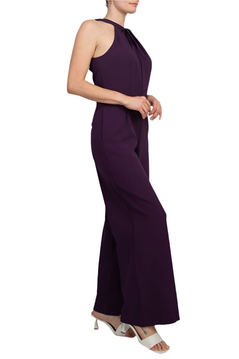 Julia Jordan Crossed Neck Keyhole Racerback Solid Crepe Jumpsuit-2
