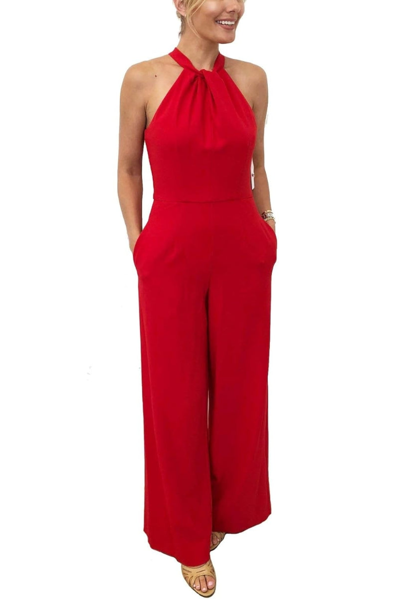 Julia Jordan Crossed Neck Keyhole Racerback Solid Crepe Jumpsuit-5