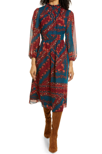Julia Jordan Floral Long Sleeve A-Line Midi Dress-0