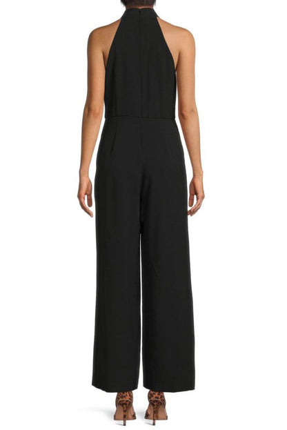 Julia Jordan Stretch Criss Cross Halter Neckline Sleeveless Crepe Jumpsuit With Pockets-1