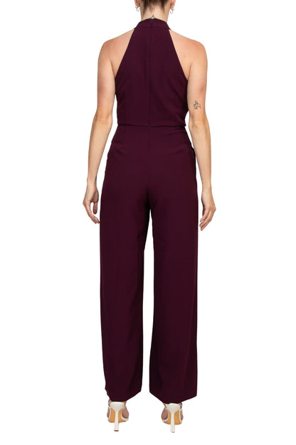 Julia Jordan Stretch Criss Cross Halter Neckline Sleeveless Crepe Jumpsuit With Pockets-4