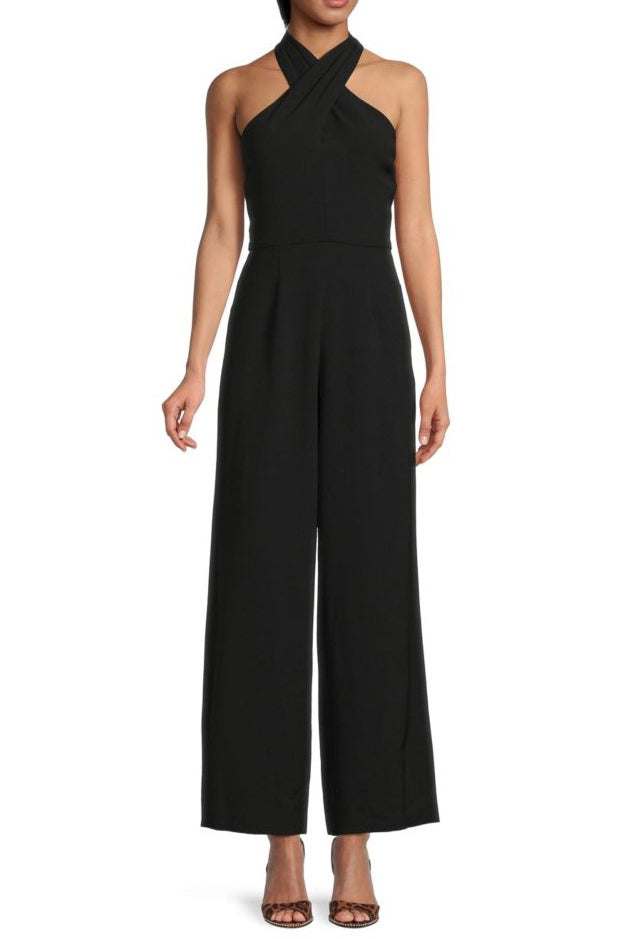 Julia Jordan Stretch Criss Cross Halter Neckline Sleeveless Crepe Jumpsuit With Pockets-0