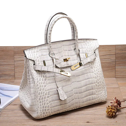 Genuine Leather Crocodile Pattern Shoulder Tote Bag