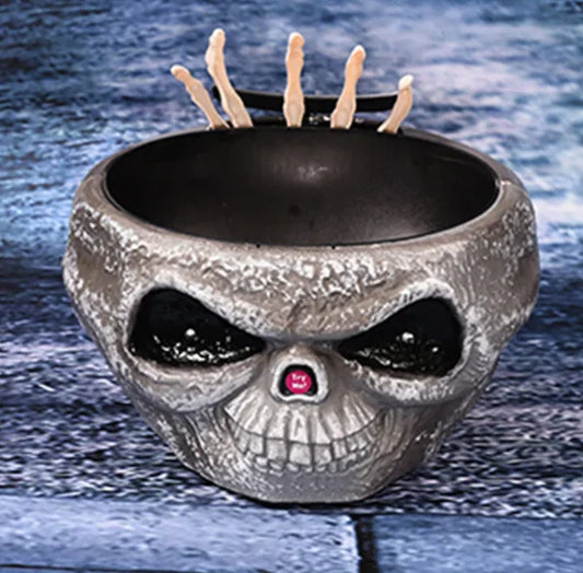 Skull Head Halloween Candy Bowl with Moving Hand (One)