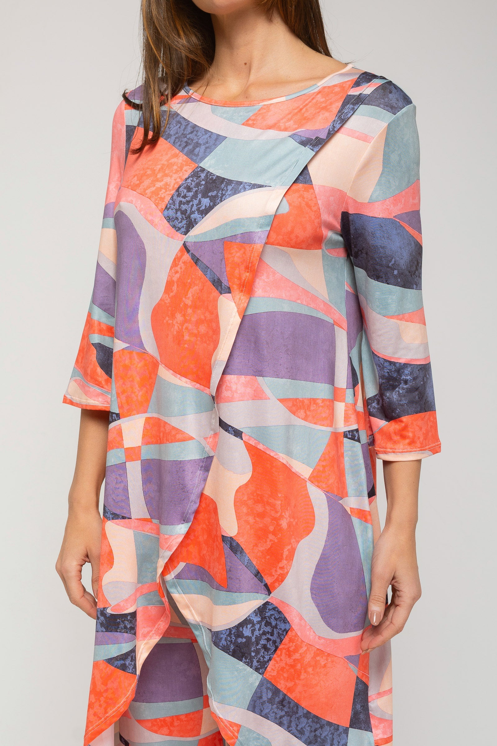 Conjunto de túnica larga estampada y pantalón color coral-0