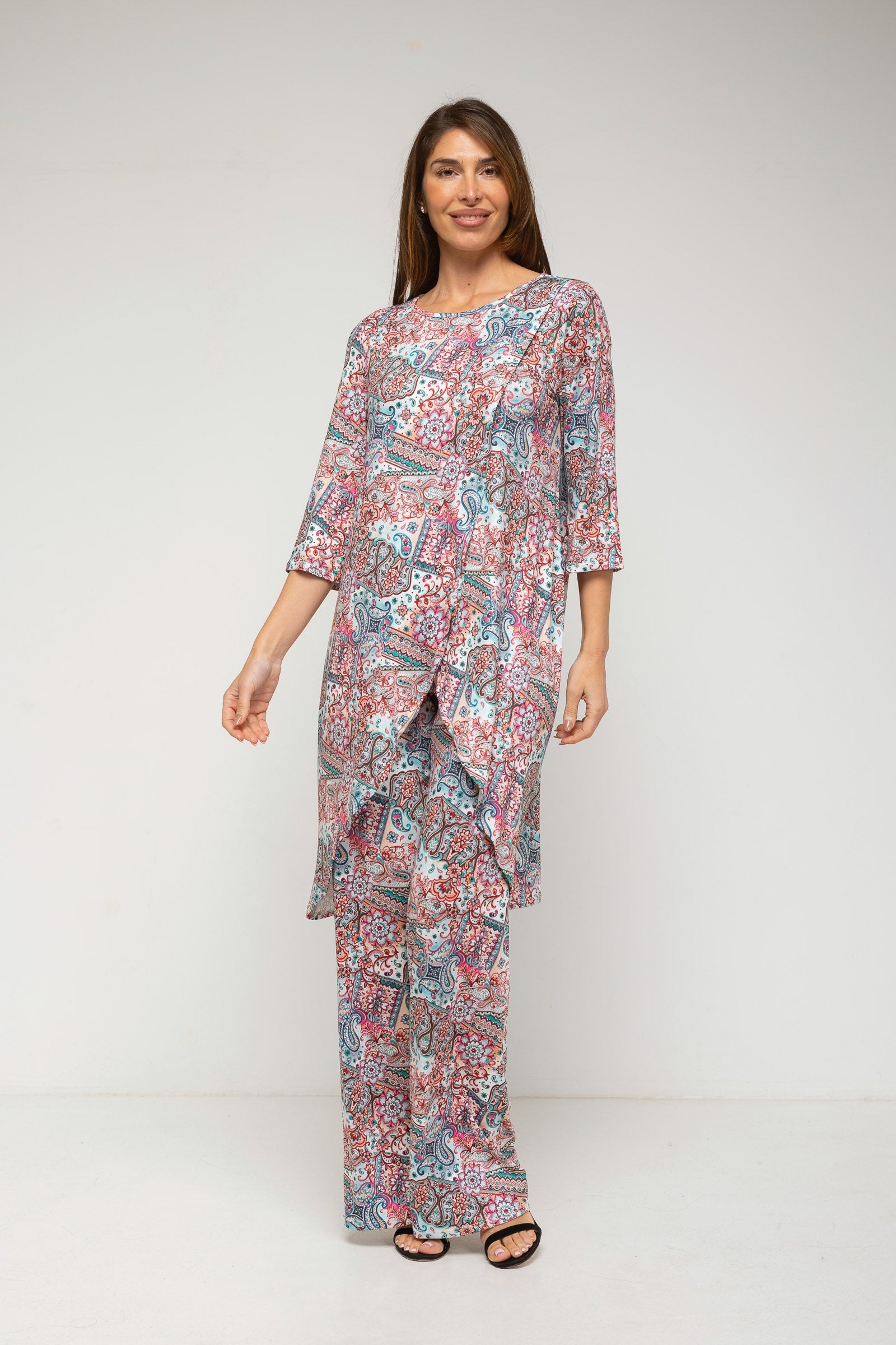 Conjunto de túnica larga estampada y pantalón estampado cachemir-0