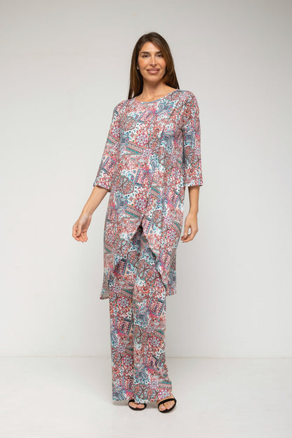 Conjunto de túnica larga estampada y pantalón estampado cachemir-0