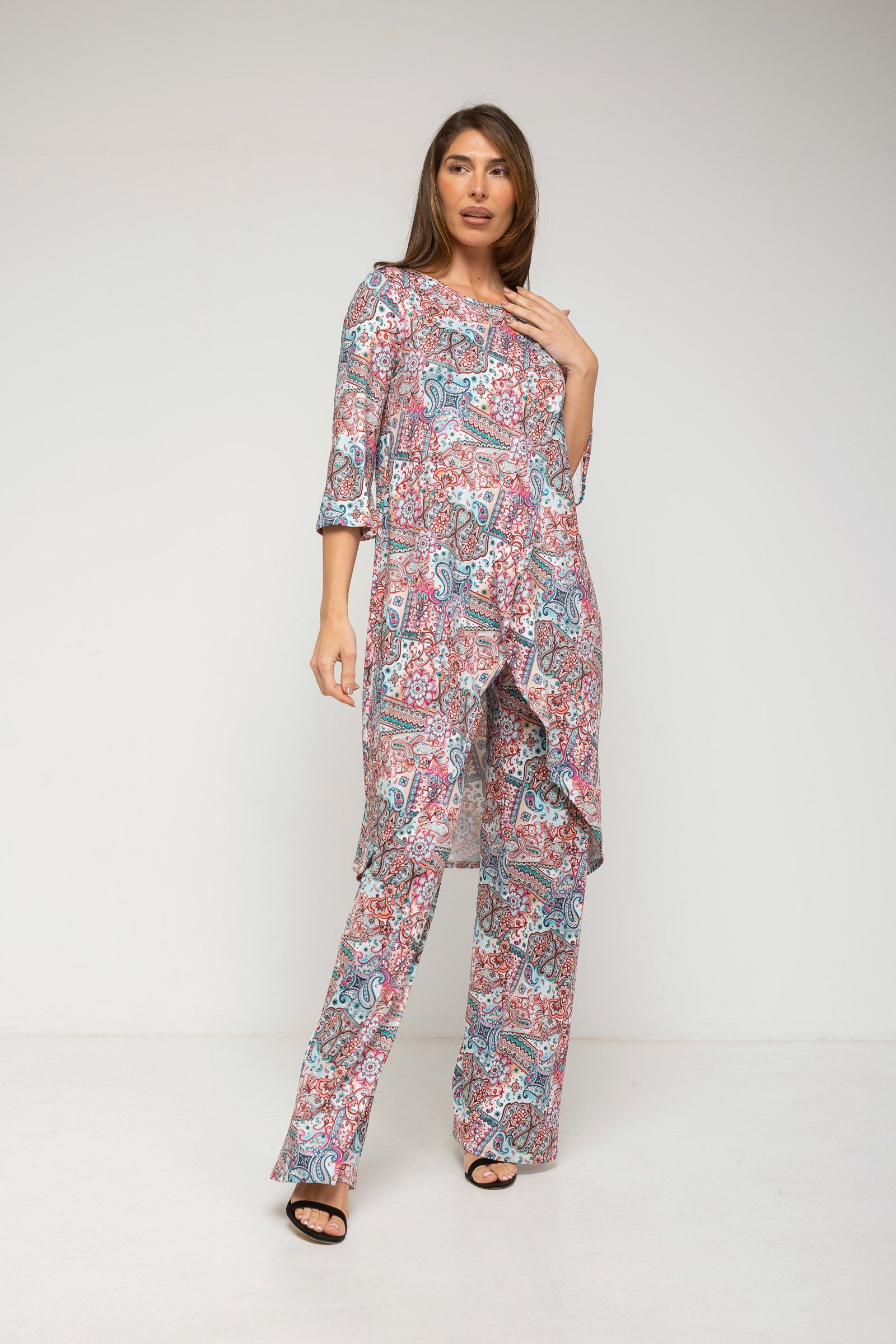 Conjunto de túnica larga estampada y pantalón estampado cachemir-2