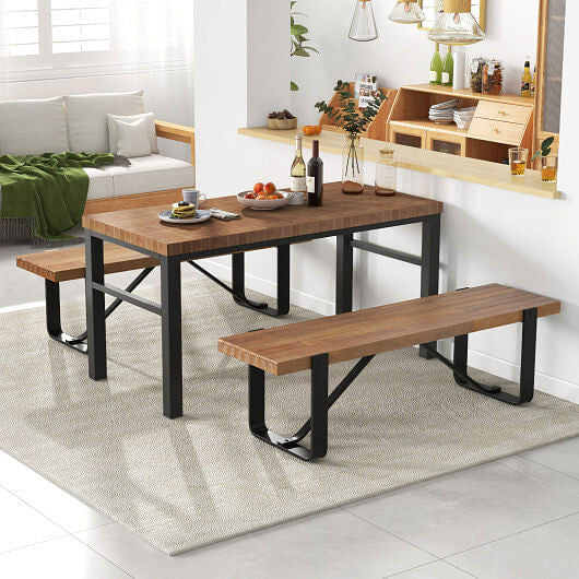 60 Inch Entryway Bench Rustic Farmhouse Wooden Shoe Rack with Metal Frame-Natural-0