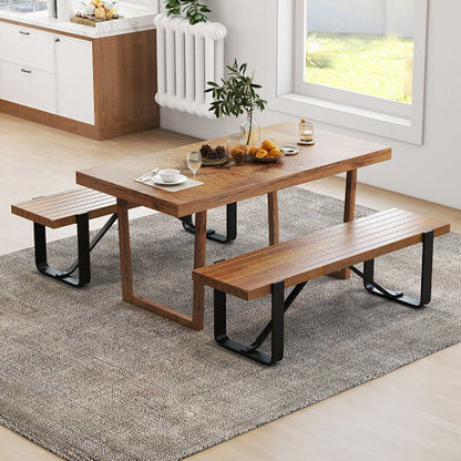 60 Inch Entryway Bench Rustic Farmhouse Wooden Shoe Rack with Metal Frame-Natural-1