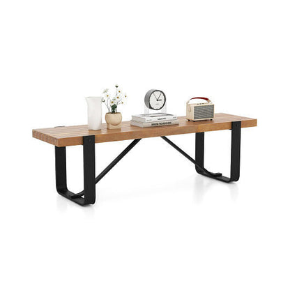 60 Inch Entryway Bench Rustic Farmhouse Wooden Shoe Rack with Metal Frame-Natural-4