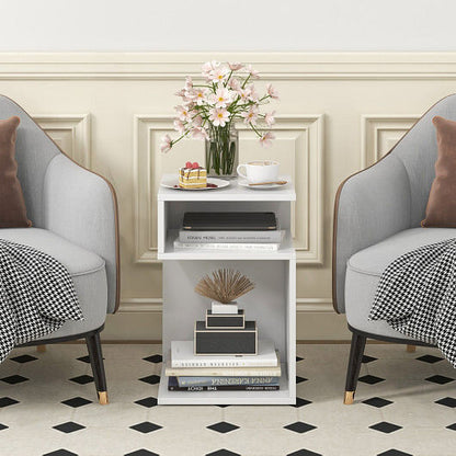 S-Shaped Side Table with Unique S-shaped Frame and 2 Open Compartments-White-1