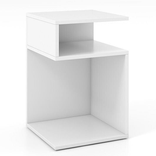 S-Shaped Side Table with Unique S-shaped Frame and 2 Open Compartments-White-0