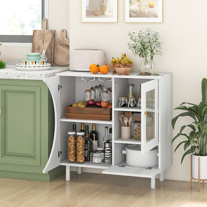 Kitchen Sideboard with Glasses Holder for Living Room Dining Room-White-0
