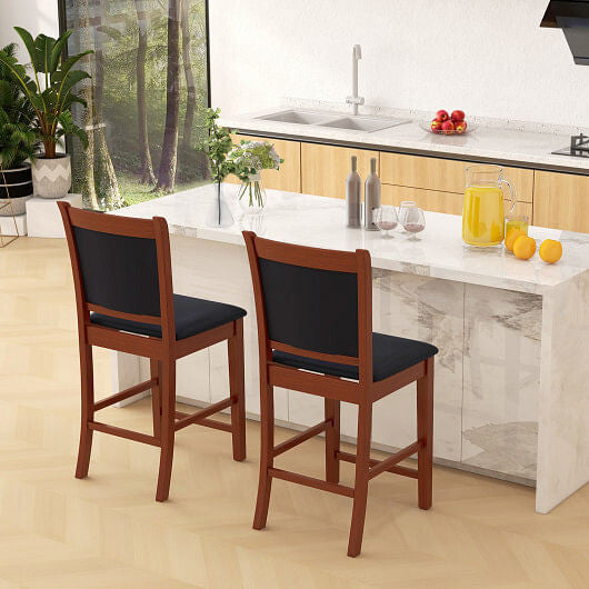 Upholstered Counter Stool Set of 2 with Solid Rubber Wood Frame-Brown-0