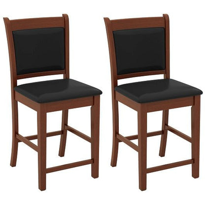 Upholstered Counter Stool Set of 2 with Solid Rubber Wood Frame-Brown-4