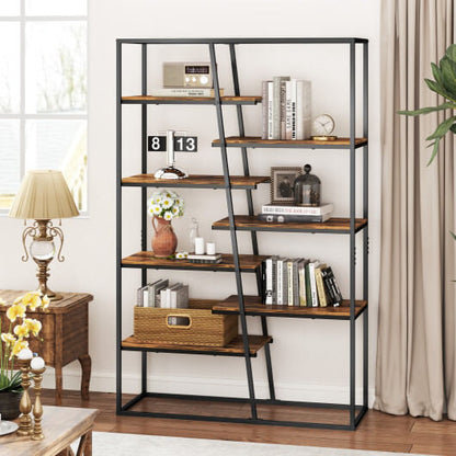 71-Inch 7-Tier Industrial Etagere Bookcase with Heavy-duty Metal Frame-Rustic Brown-0