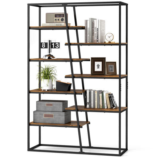 71-Inch 7-Tier Industrial Etagere Bookcase with Heavy-duty Metal Frame-Rustic Brown-2