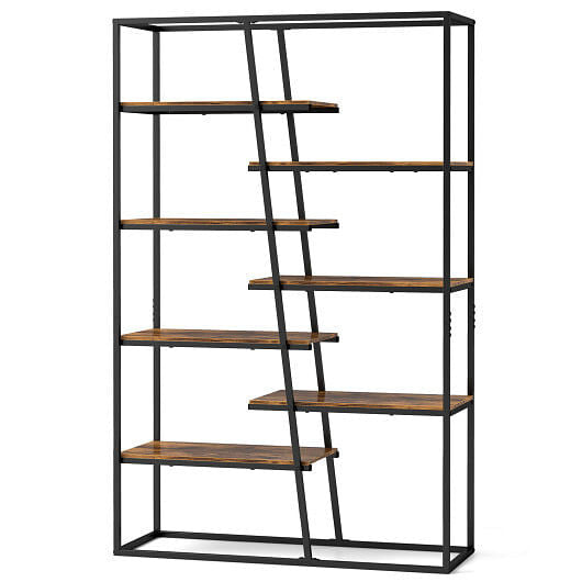 71-Inch 7-Tier Industrial Etagere Bookcase with Heavy-duty Metal Frame-Rustic Brown-4