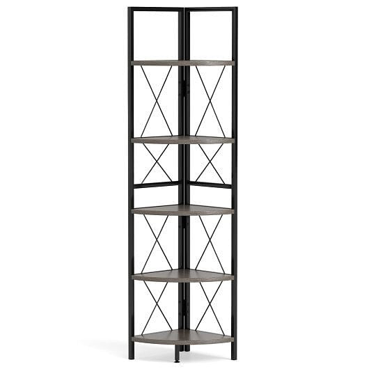 5-Tier Freestanding Corner Shelf 63 Inch Tall Storage Rack-Rustic Brown-4