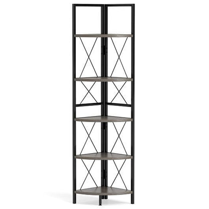 5-Tier Freestanding Corner Shelf 63 Inch Tall Storage Rack-Rustic Brown-4